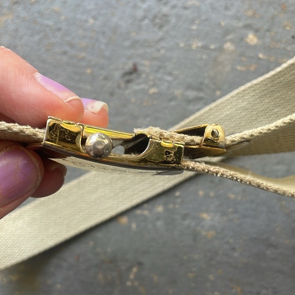 Tan small/M  belt canvas logo front unknown brand fits 25-30” waist adjustable - Picture 3 of 8